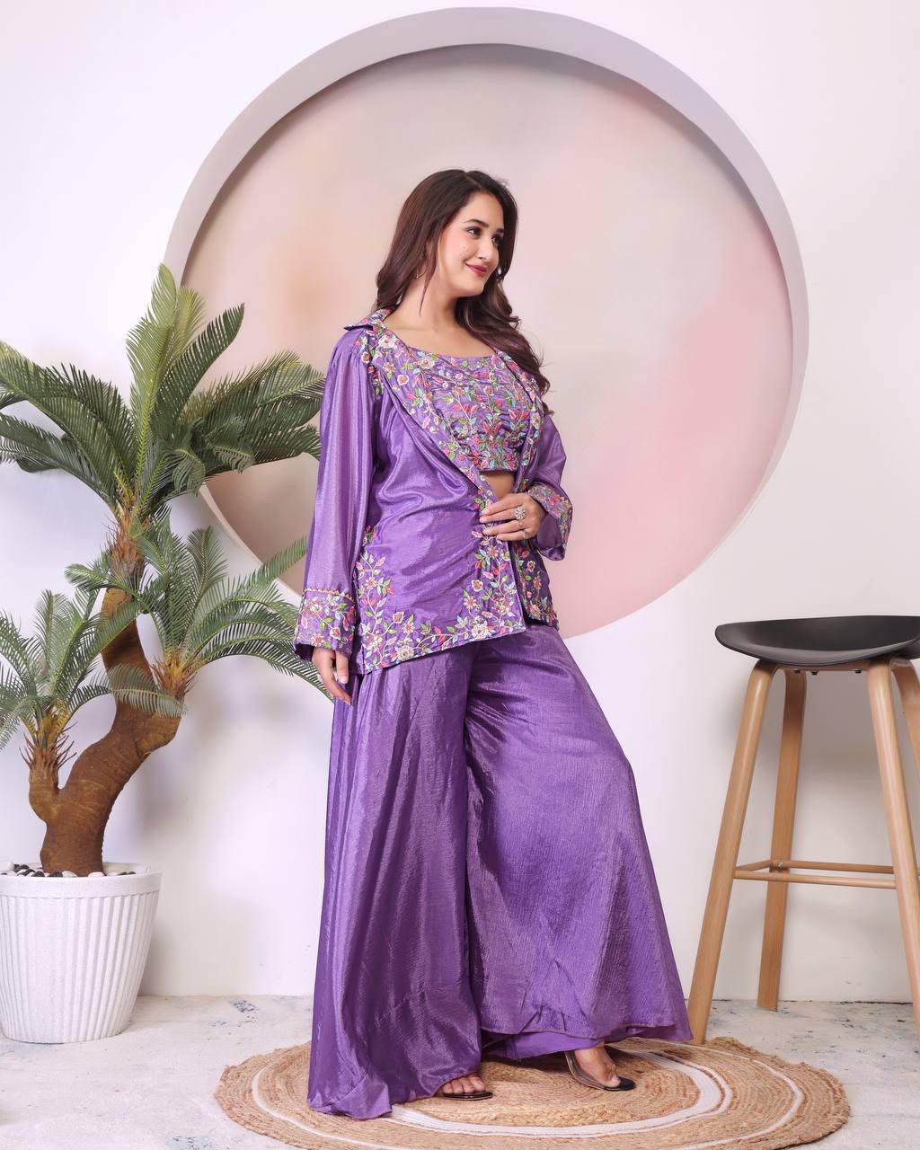Elegant Purple Embroidered Co-Ord Set