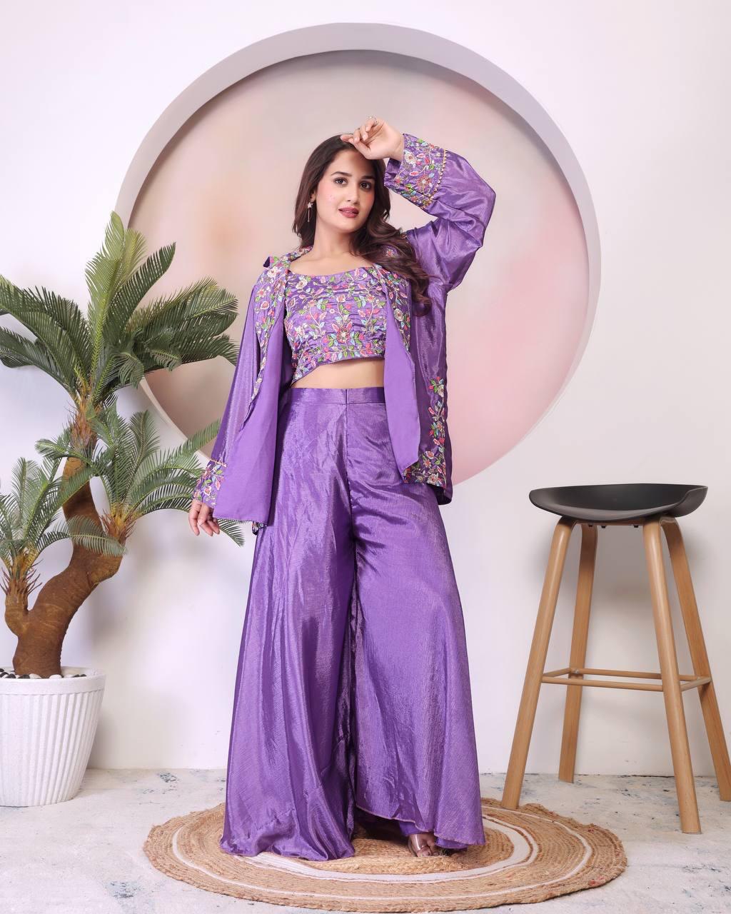 Woman in a purple traditional outfit