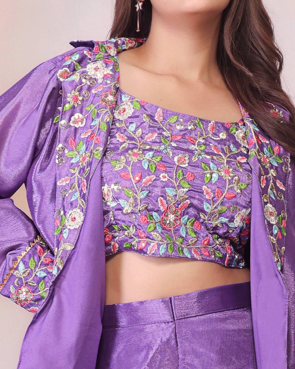 Elegant Purple Embroidered Co-Ord Set