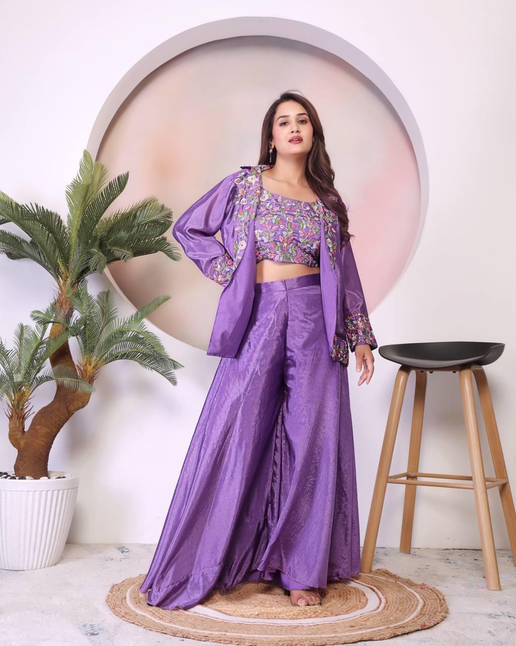 Elegant Purple Embroidered Co-Ord Set