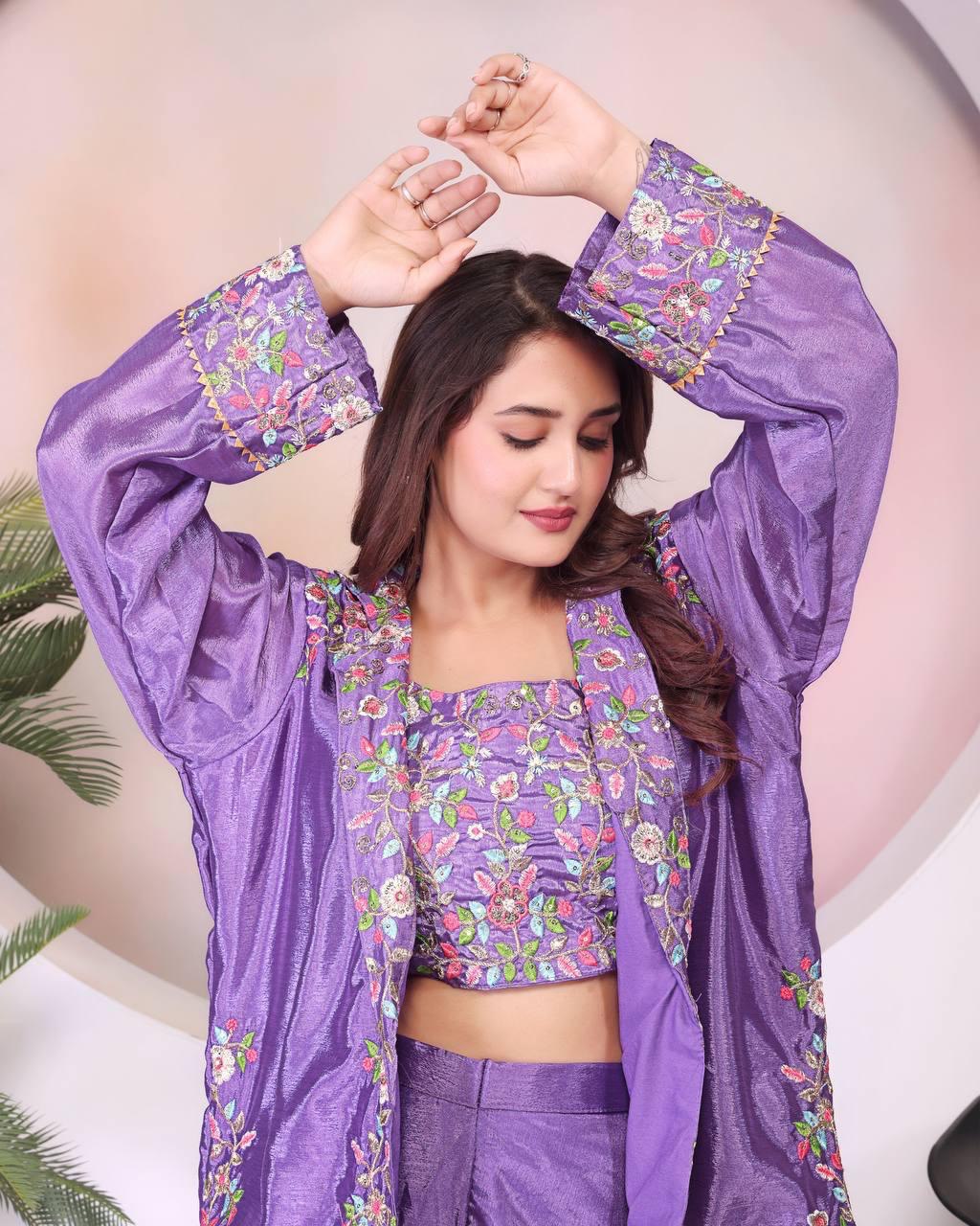 Elegant Purple Embroidered Co-Ord Set