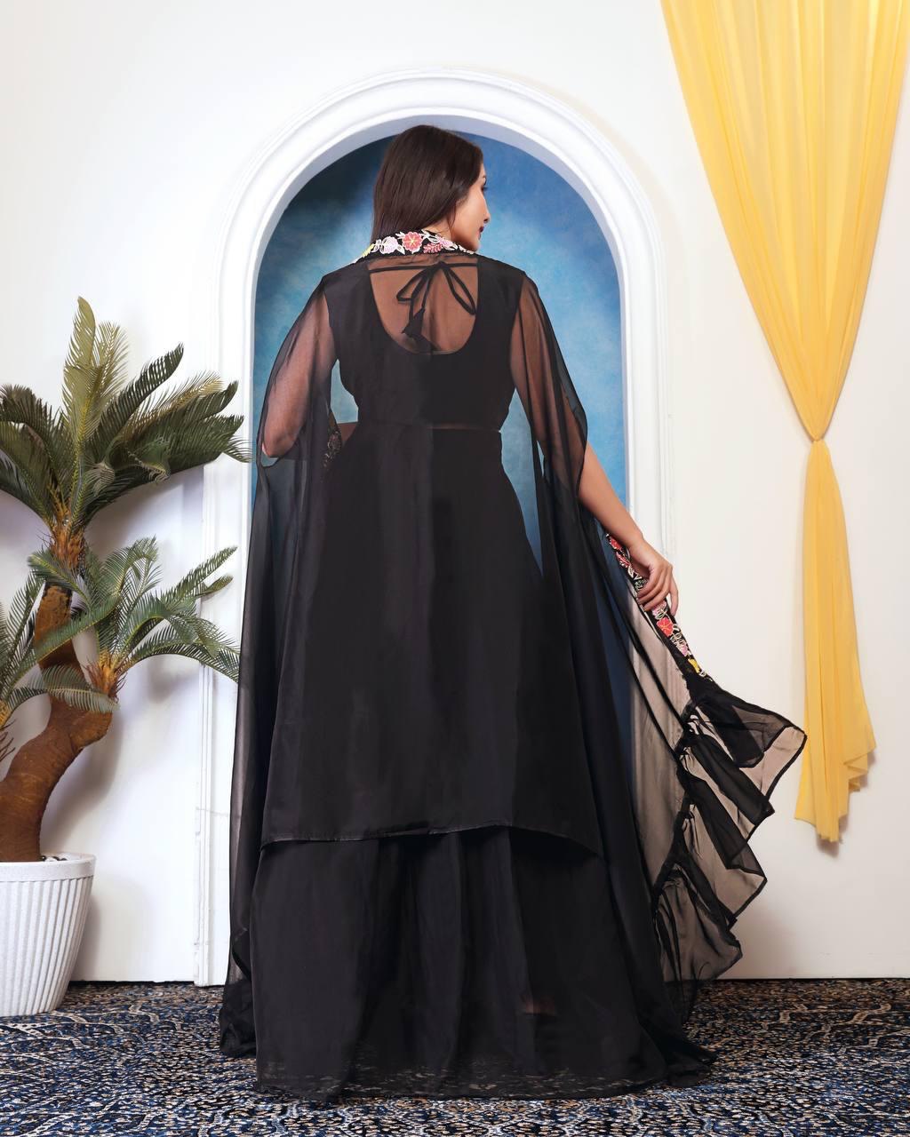 D 70  ✨ Contemporary Black Floral Lehenga Set