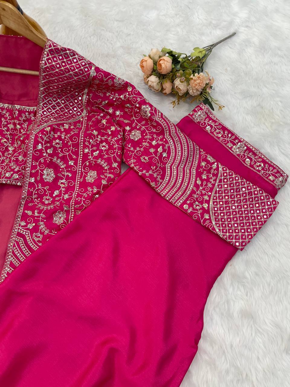 D 74 ✨ Designer Pink Embroidered Co-Ord Set with Jacket ✨