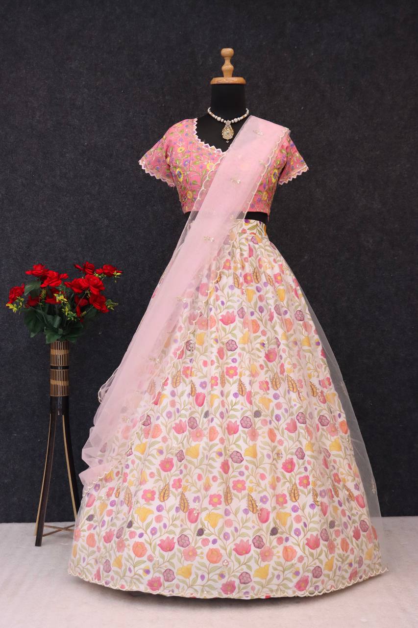 D 78 🌸 Bella Boutiques Exclusive – Pastel Floral Lehenga Set 🌸