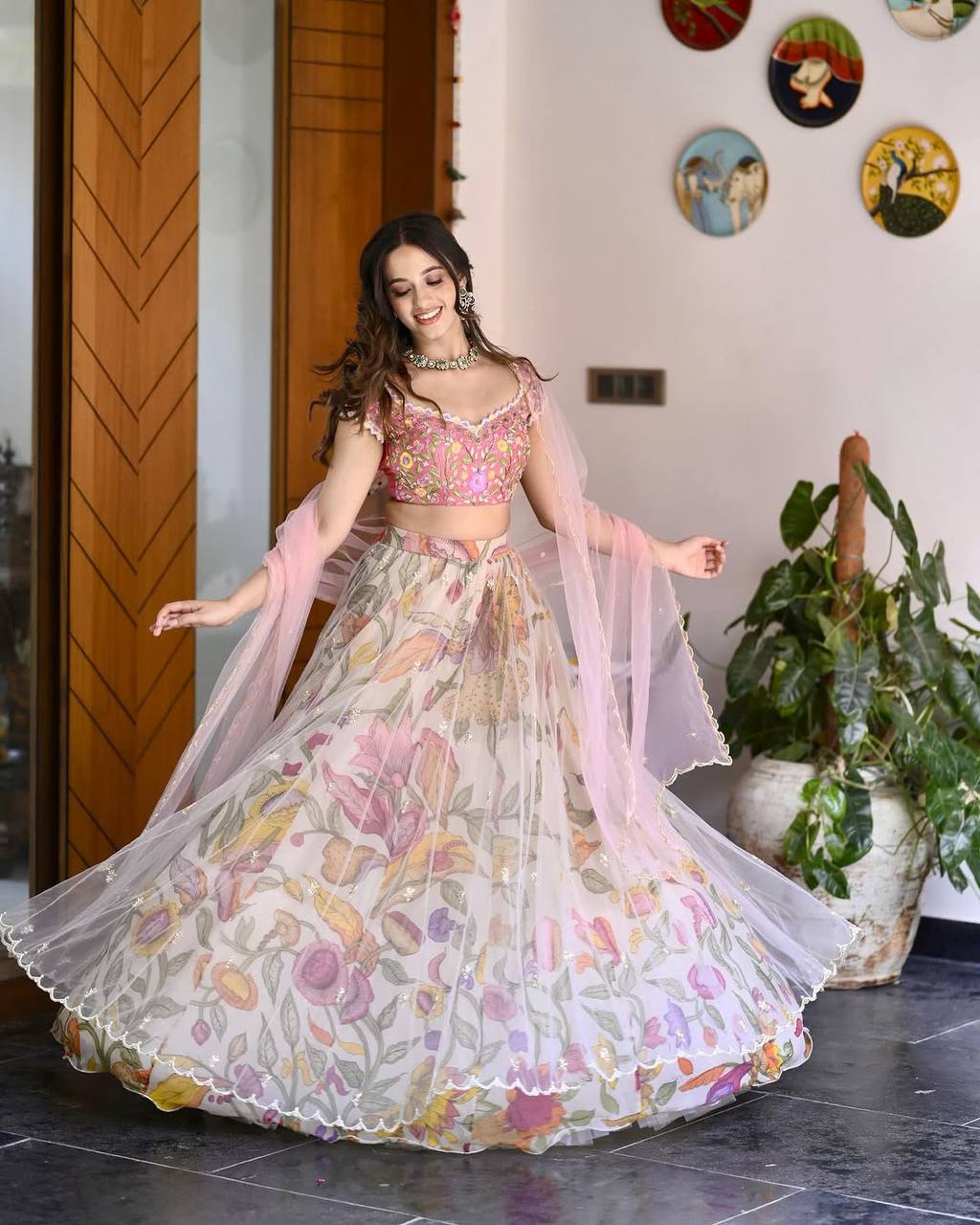 D 78 🌸 Bella Boutiques Exclusive – Pastel Floral Lehenga Set 🌸