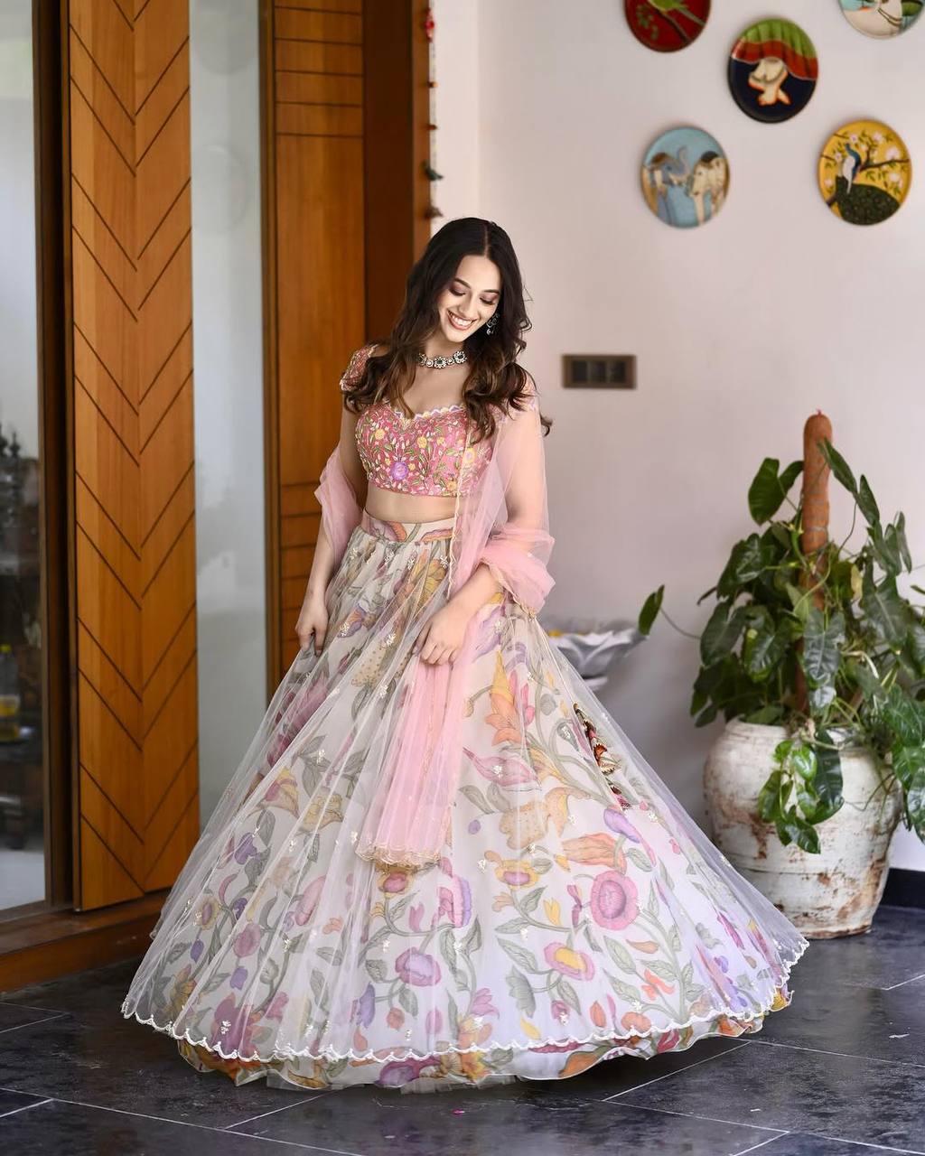 D 78 🌸 Bella Boutiques Exclusive – Pastel Floral Lehenga Set 🌸