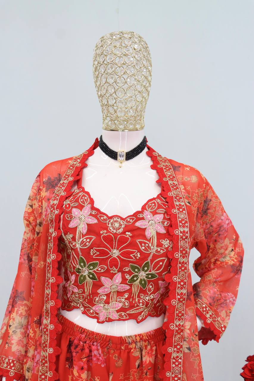 D 94 ✨ Elegant Red Floral Fusion Set ✨