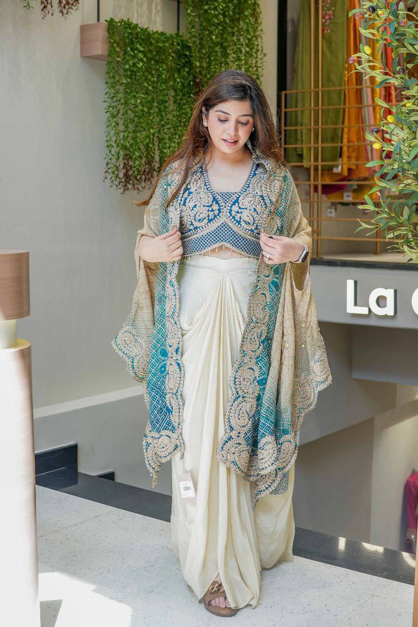 D 98  Elegant Embroidered Saree Set – Timeless Festive Glamour