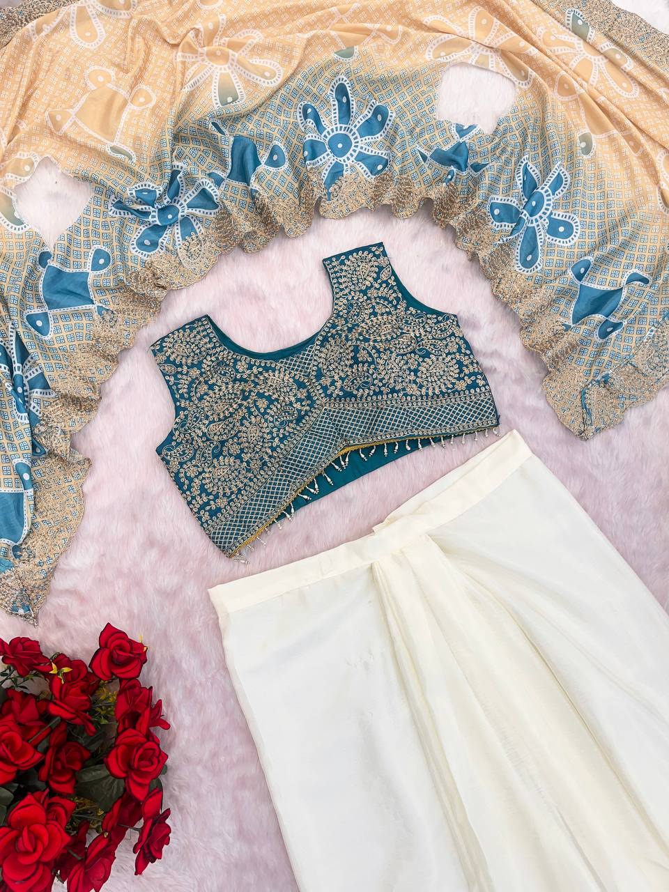 D 98  Elegant Embroidered Saree Set – Timeless Festive Glamour