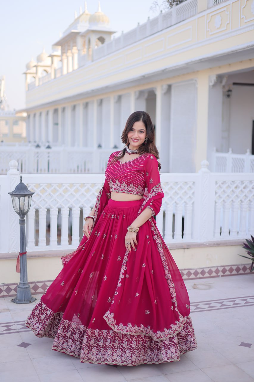 D 100 ✨ Royal Rani Pink Embroidered Lehenga Set ✨