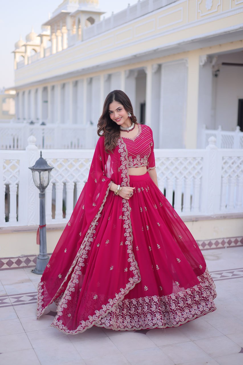 D 100 ✨ Royal Rani Pink Embroidered Lehenga Set ✨