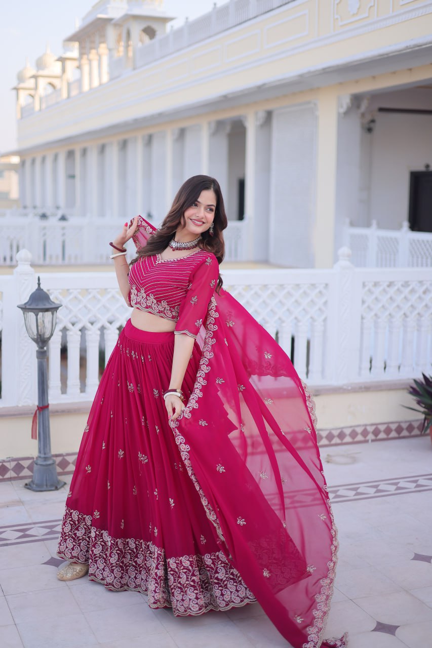 D 100 ✨ Royal Rani Pink Embroidered Lehenga Set ✨