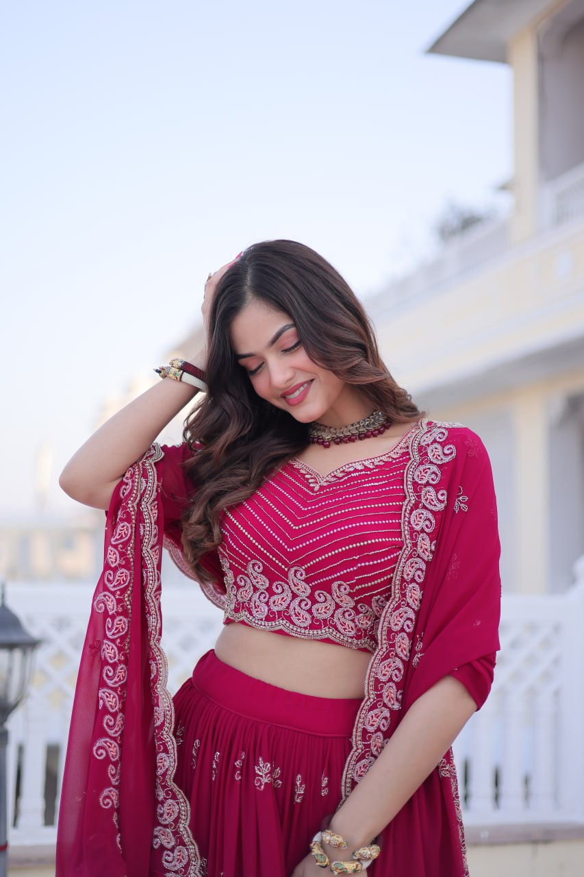 D 100 ✨ Royal Rani Pink Embroidered Lehenga Set ✨