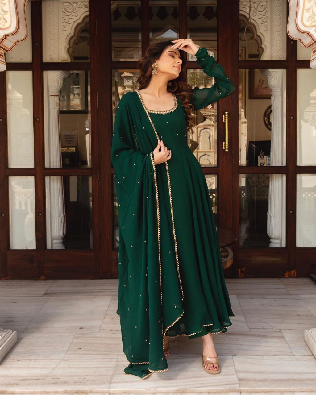 Green Anarkali Kurta Set with Dupatta