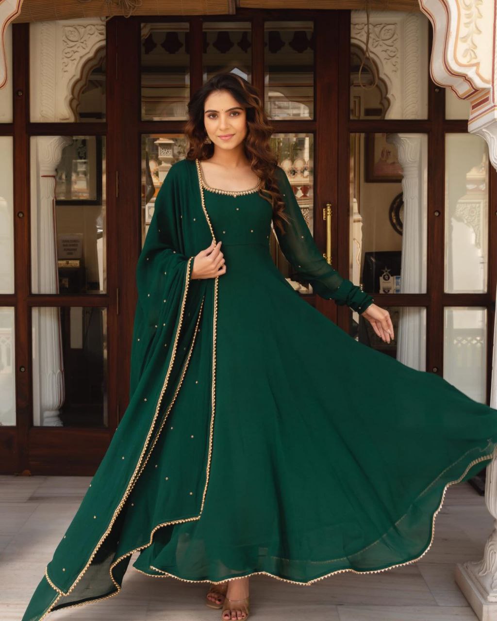 Elegant Green Anarkali Kurti Set with Dupatta