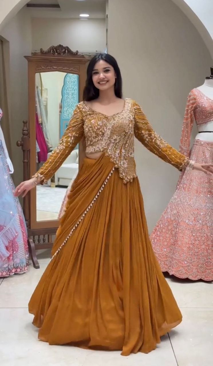 designer yellow lehenga choli wedding outfit India