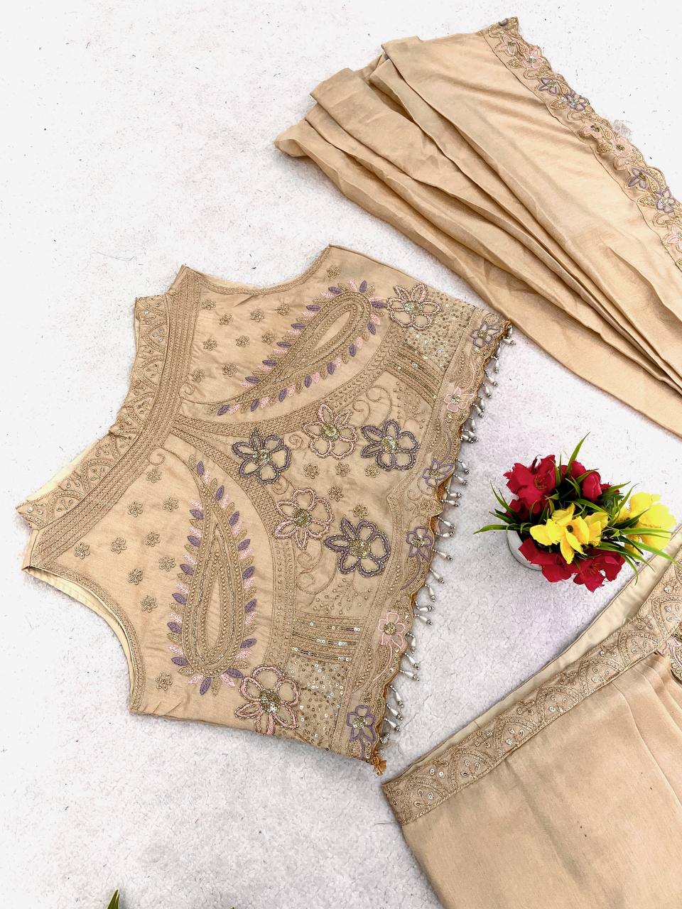 Champagne Beige Ready-to-Wear Lehenga Saree for Women