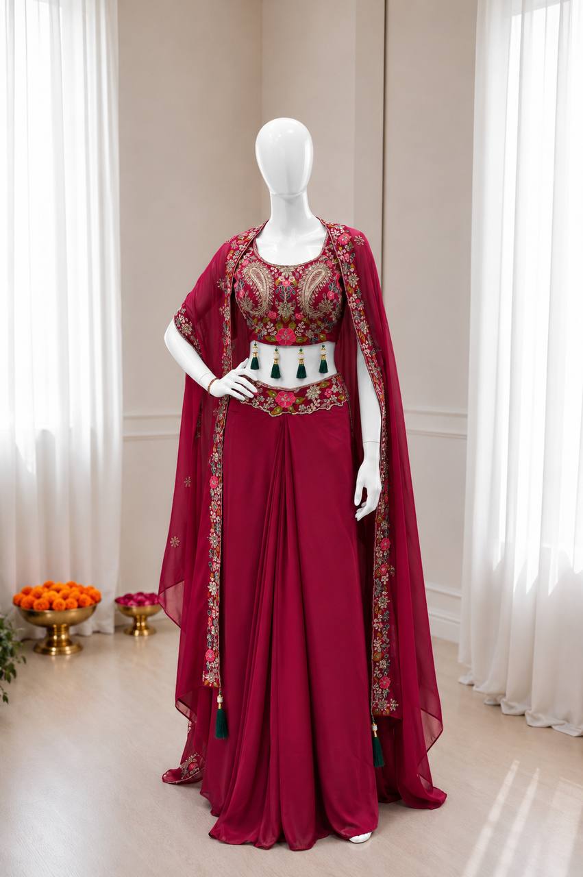 Wine embroidered traditional outfit