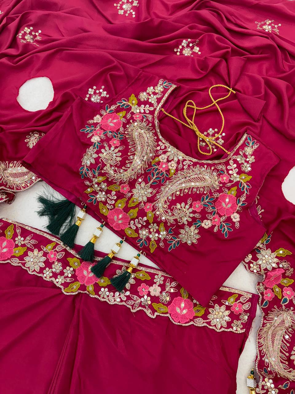 Women's Wine Ready-to-Wear Draped Saree with Cape