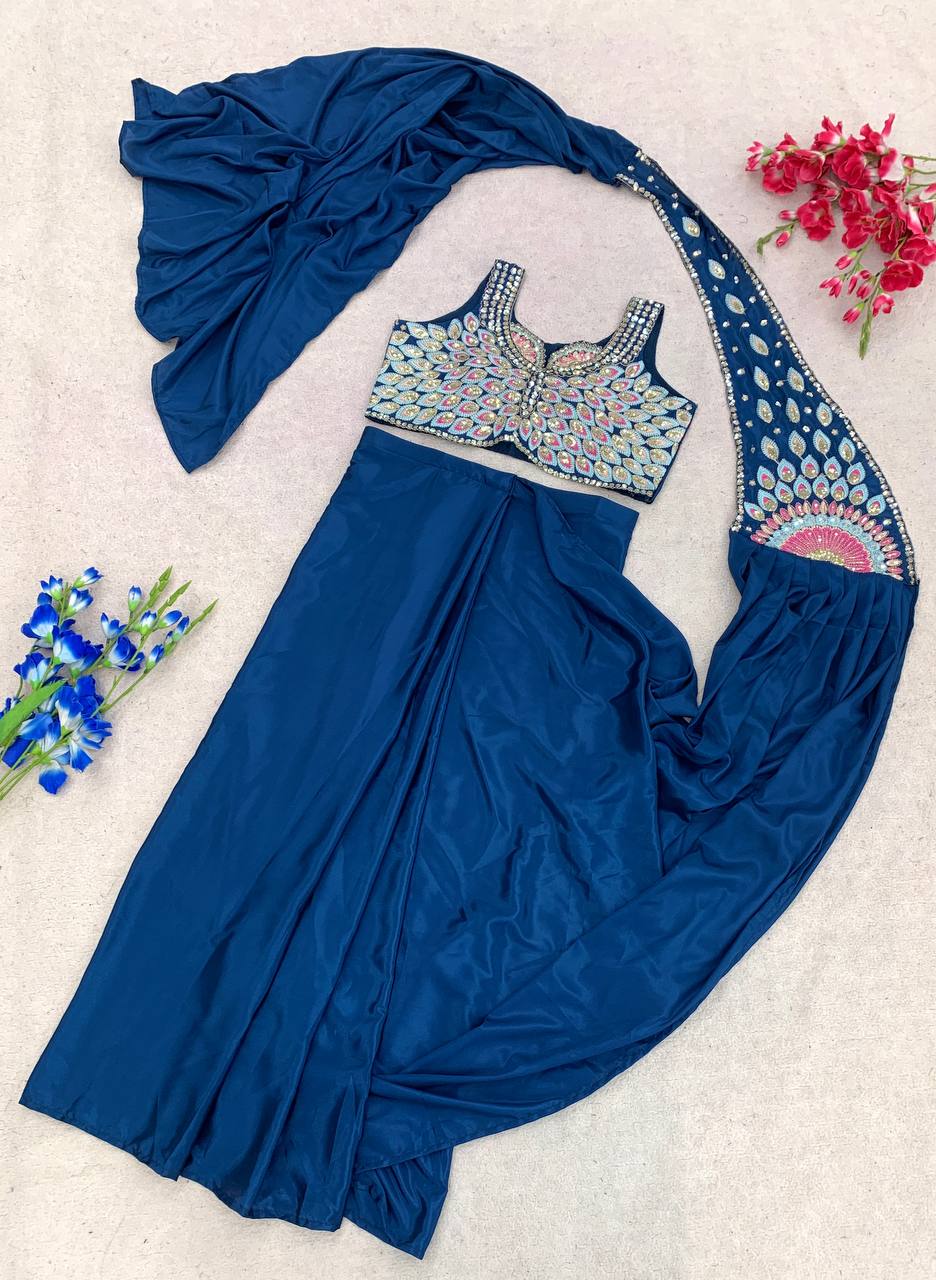 Blue traditional outfit with embroidered design