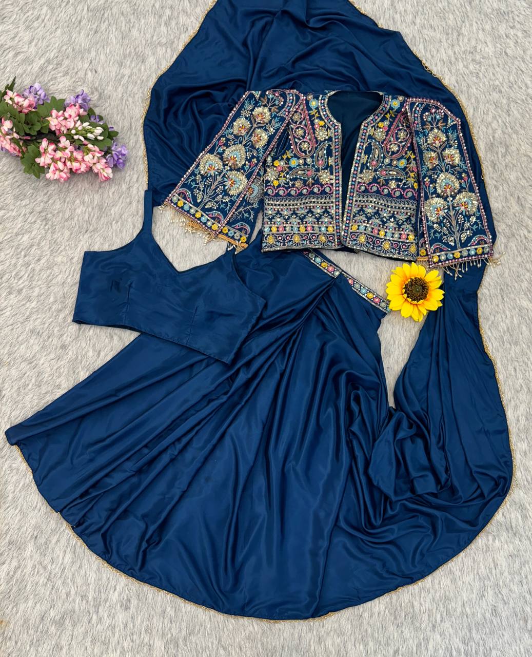 Blue saree with embroidered blouse 