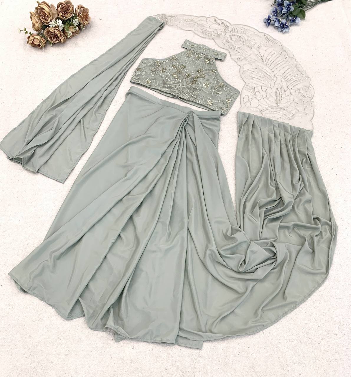 A three-piece traditional Indian outfit