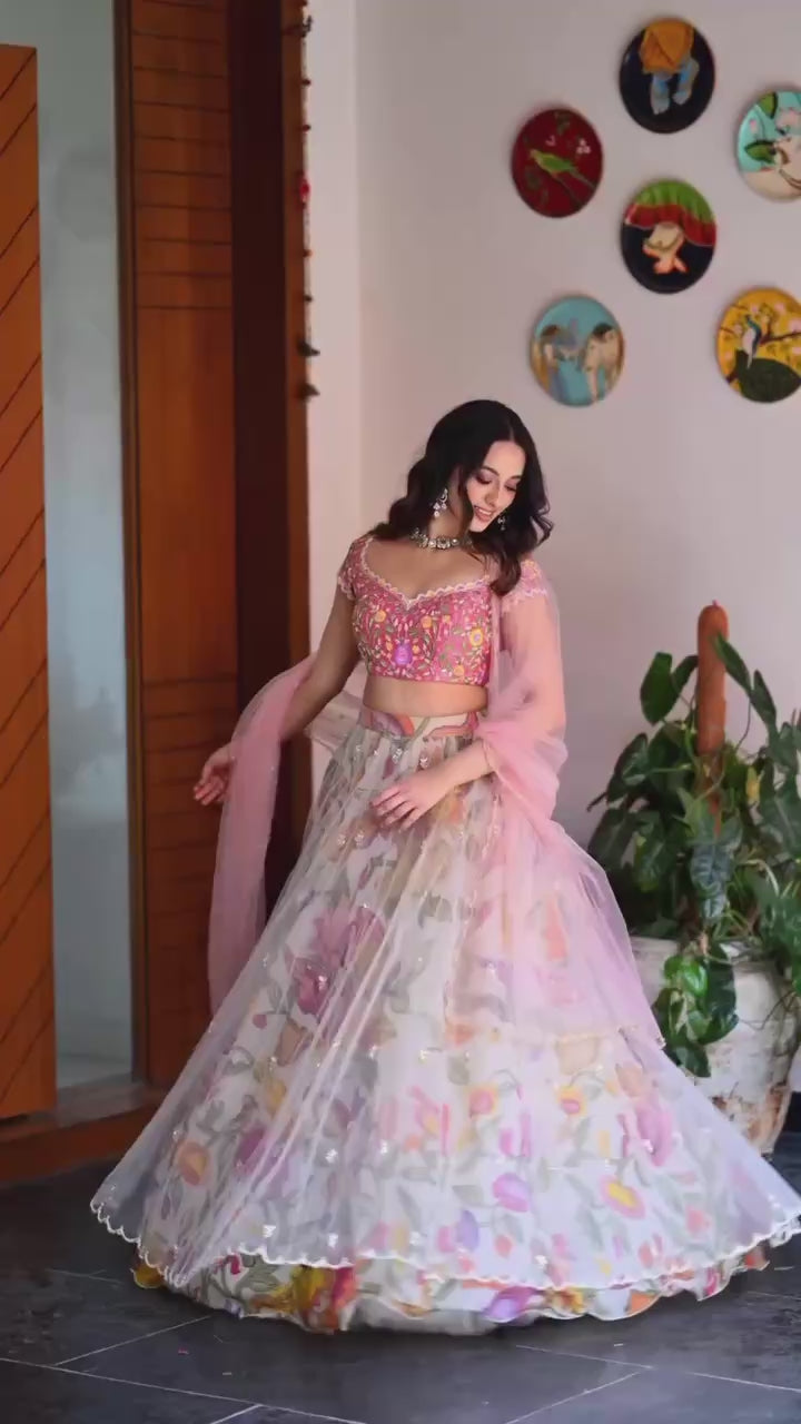 D 78 🌸 Bella Boutiques Exclusive – Pastel Floral Lehenga Set 🌸