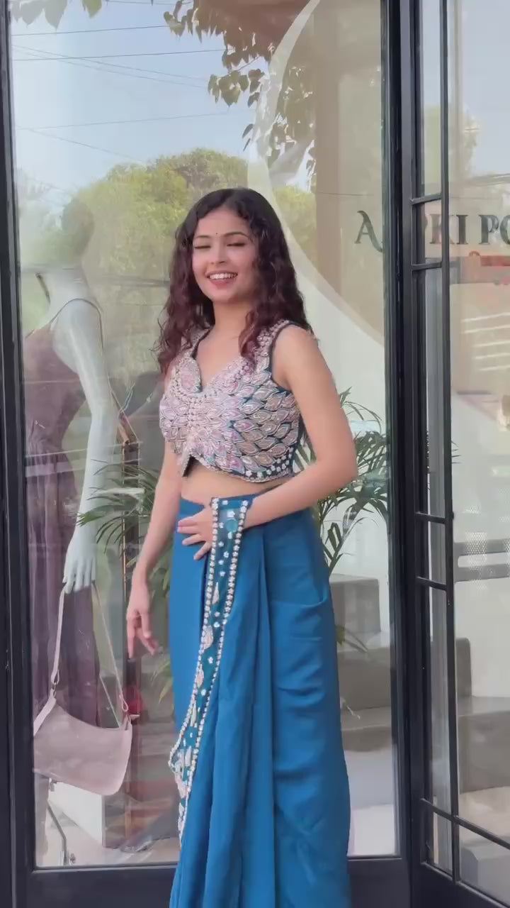Designer Royal Blue Ready-to-Wear Saree | Party & Wedding Wear