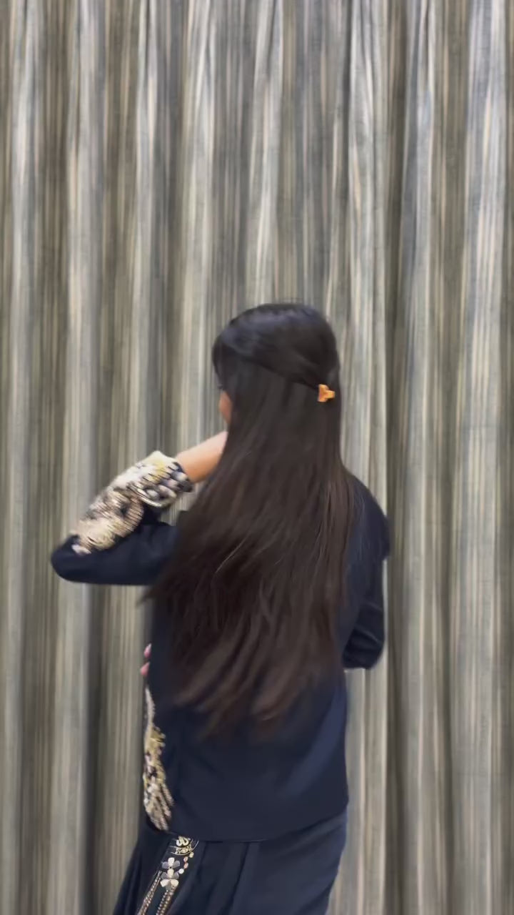 D 44 💙  Navy Blue Embellished Jacket Saree