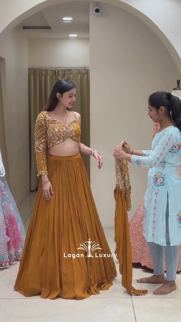 Mustard Yellow Embroidered Lehenga Choli Sets D 103