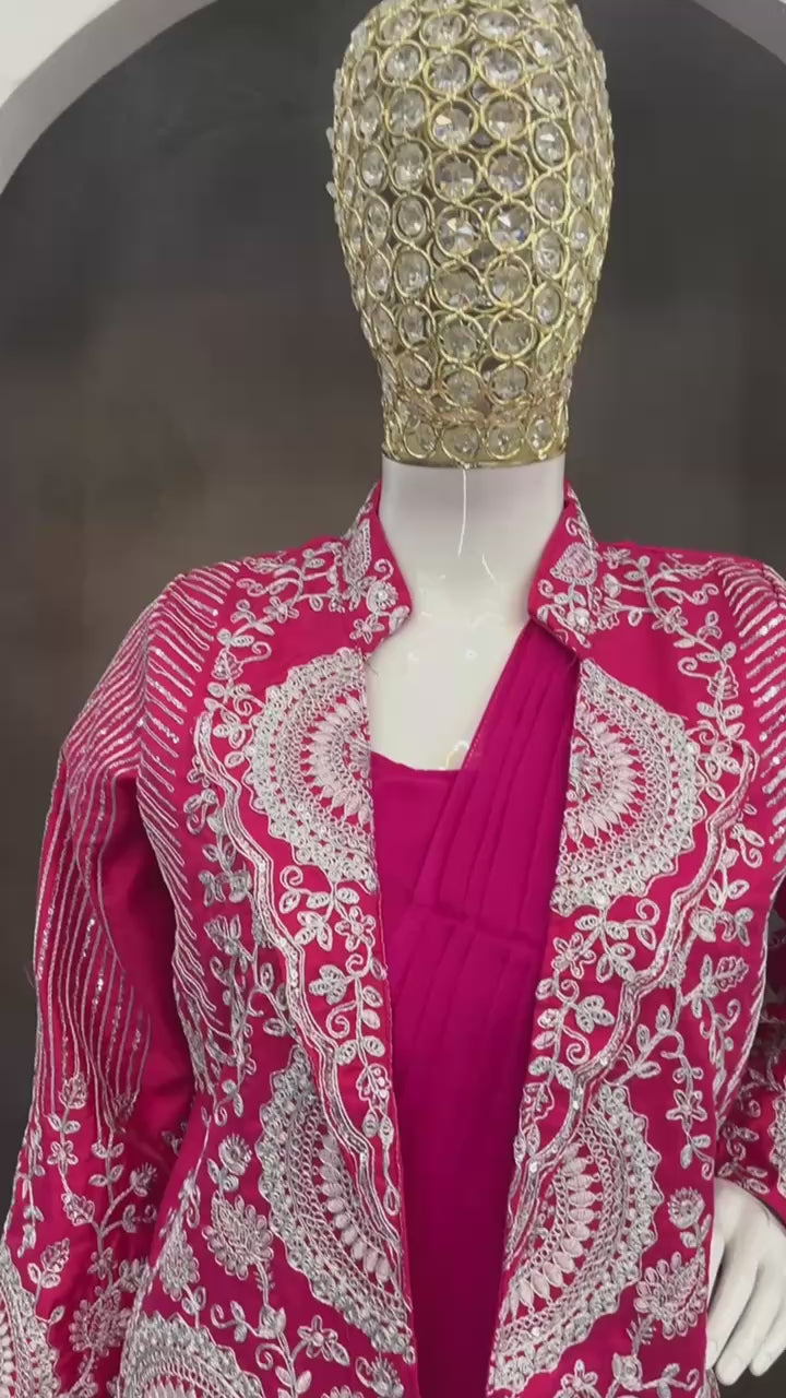 D 57 💗 Rani Pink Saree with Designer Jacket