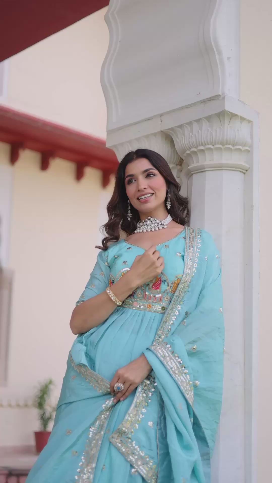 D 40 💙 Elegant Sky Blue Embroidered Lehenga Choli Set 💙