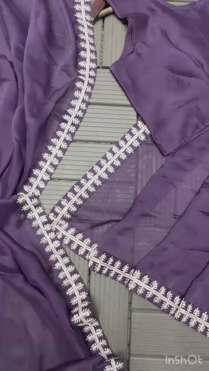 D 34 💜 Elegant Purple Saree with Designer Embroidered Jacket