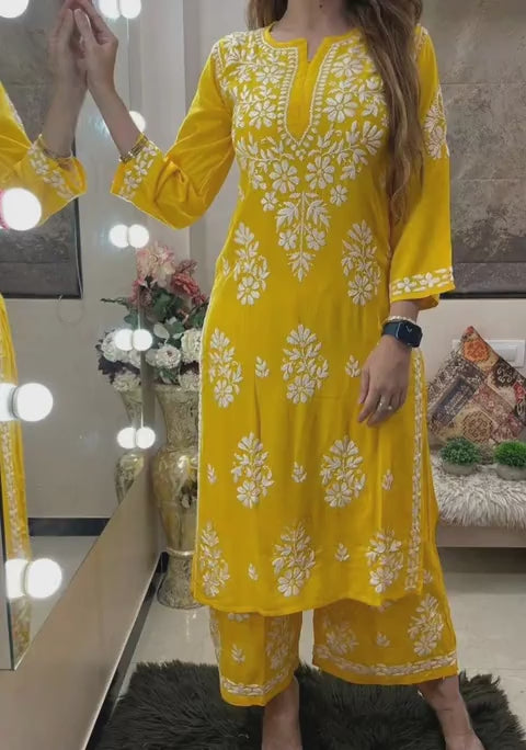 Yellow Chikankari Kurti For Women