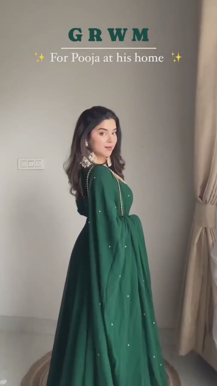 Elegant Green Anarkali Kurta Set with Dupatta