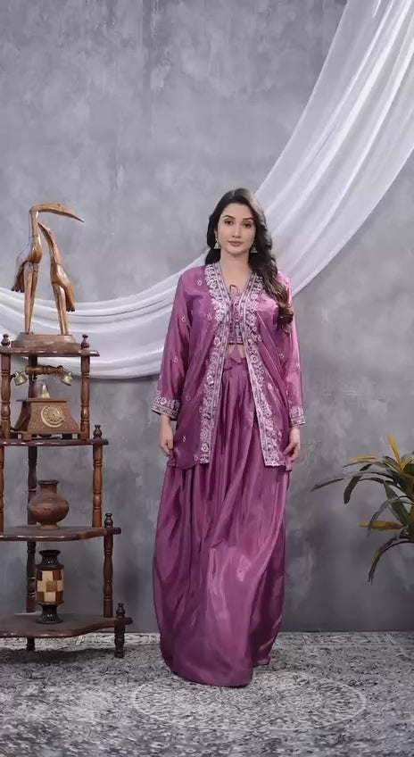 D 71 ✨ Royal Mauve Silk Lehenga Set with Embroidered Jacket