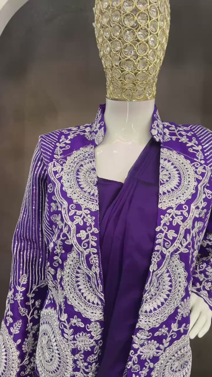 D 58 💜 Royal Purple Saree with Designer Jacket