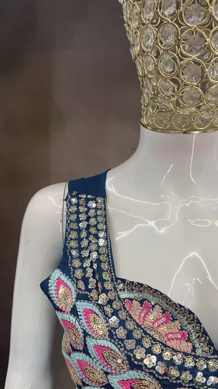 Designer Royal Blue Ready-to-Wear Saree | Party & Wedding Wear
