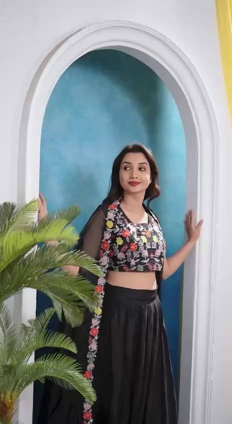 D 70  ✨ Contemporary Black Floral Lehenga Set