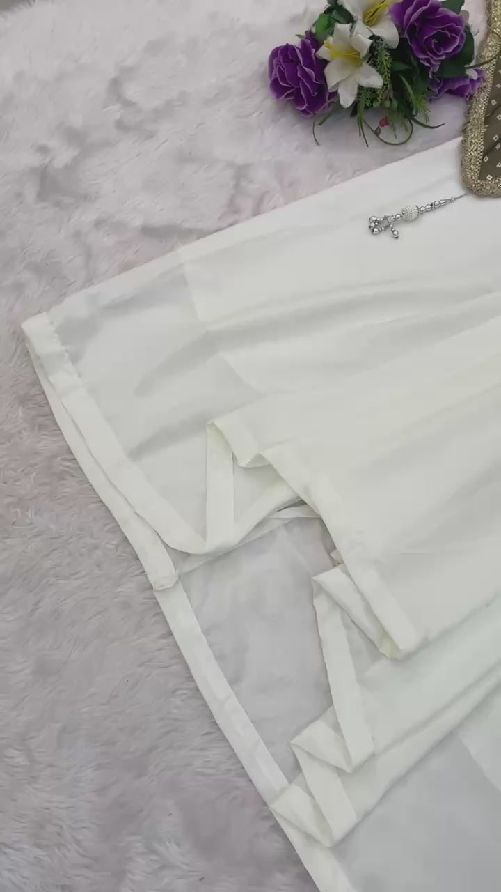 D 95✨ Elegant Ivory &amp; Olive Designer Saree Look ✨