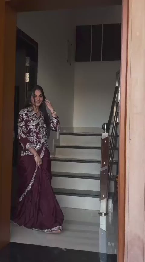 D 86 ✨ Royal Chocolate Brown Designer Saree Set ✨