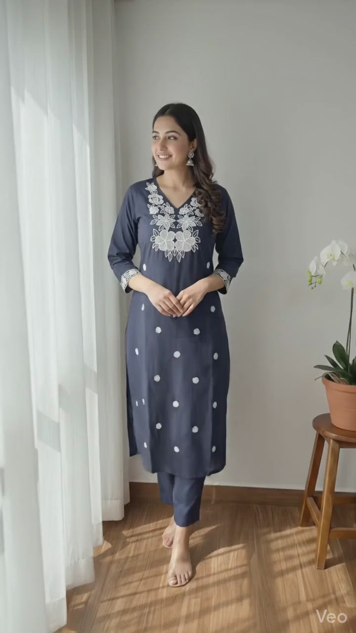 D 79  💙 Bella Boutiques – Newly Launched Roman Silk Chikankari Kurti Set 💙