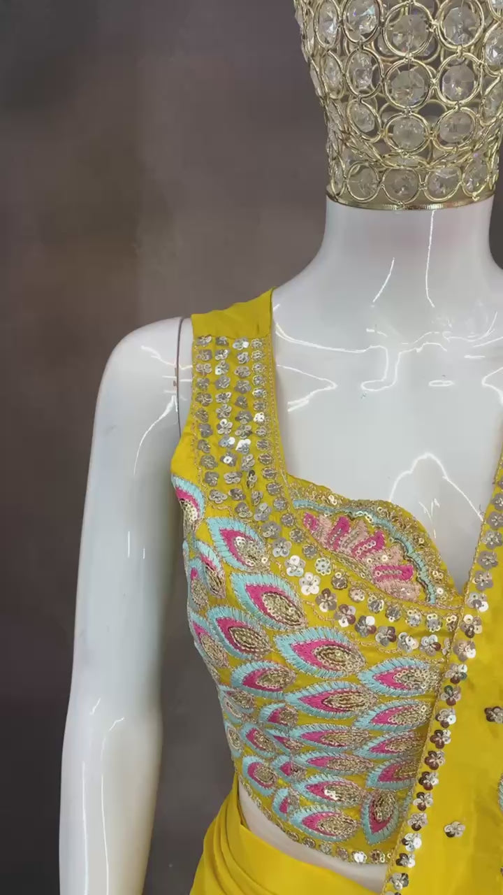 Luxury Yellow Ready-to-Wear Saree with Designer Embroidered Blouse for Women
