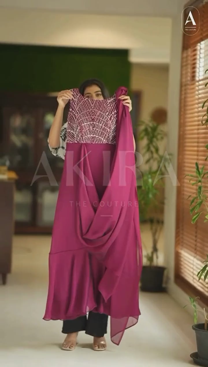 D 36 Elegant Wine Ready-to-Wear Gown Saree.