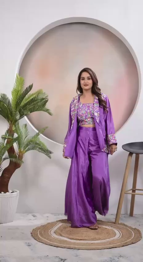 D 69 :  💜 Elegant Purple Embroidered Co-Ord Set 💜