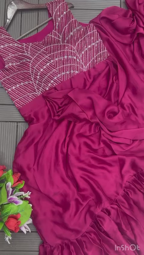 D 36 Elegant Wine Ready-to-Wear Gown Saree.