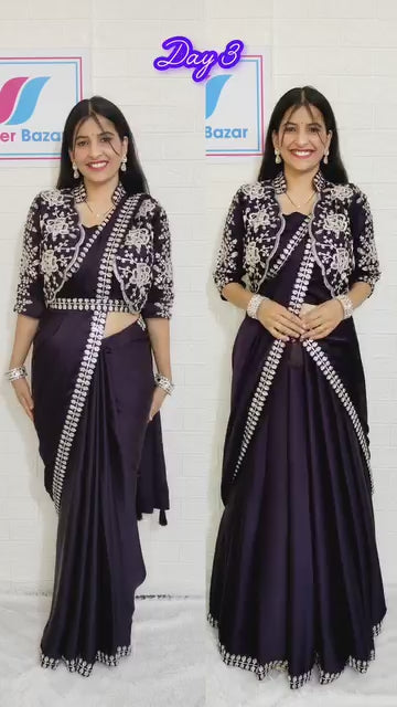 D 34 💜 Elegant Purple Saree with Designer Embroidered Jacket