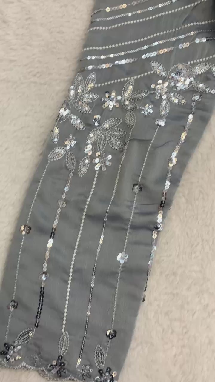 Luxury Steel Grey Embroidered Indo-Western Lehenga Choli Set for Women
