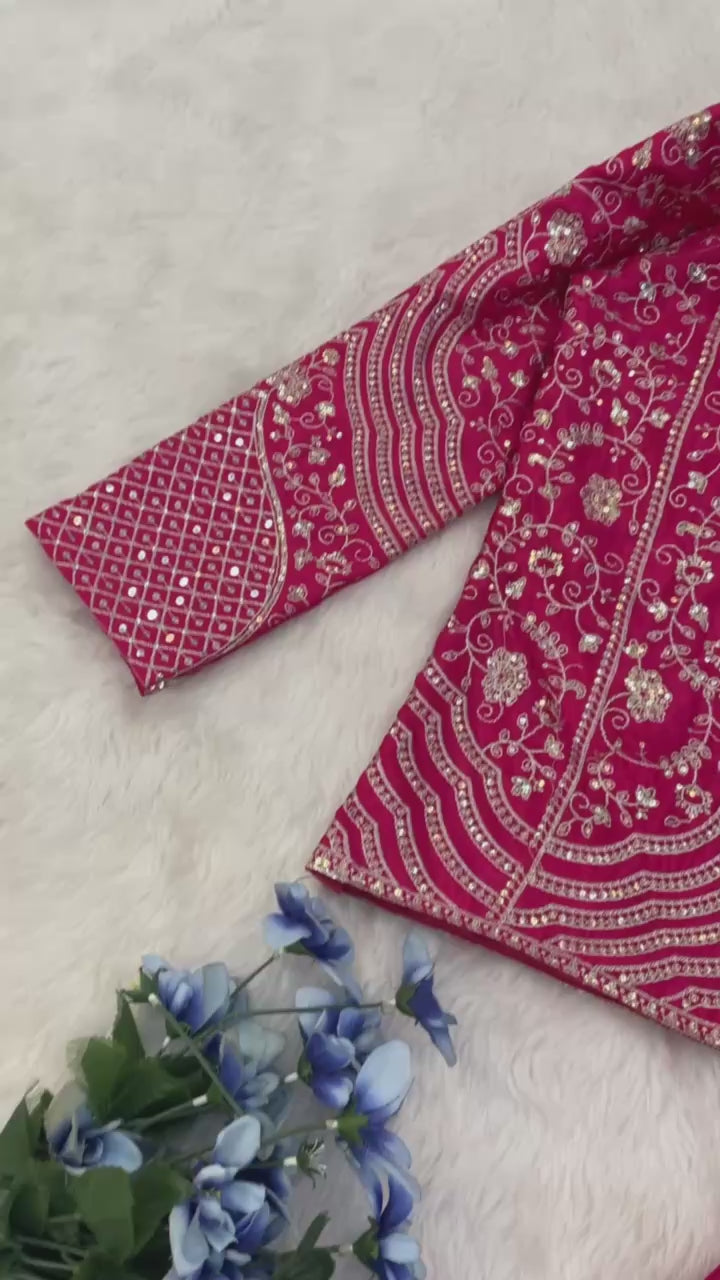 D 74 ✨ Designer Pink Embroidered Co-Ord Set with Jacket ✨