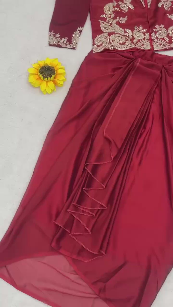 Brick Red Indo-Western Dhoti Skirt Set | Party Wear for Women